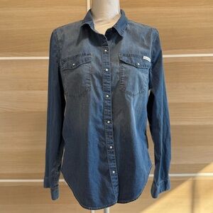 Calvin Klein Snap Front Chambray Top